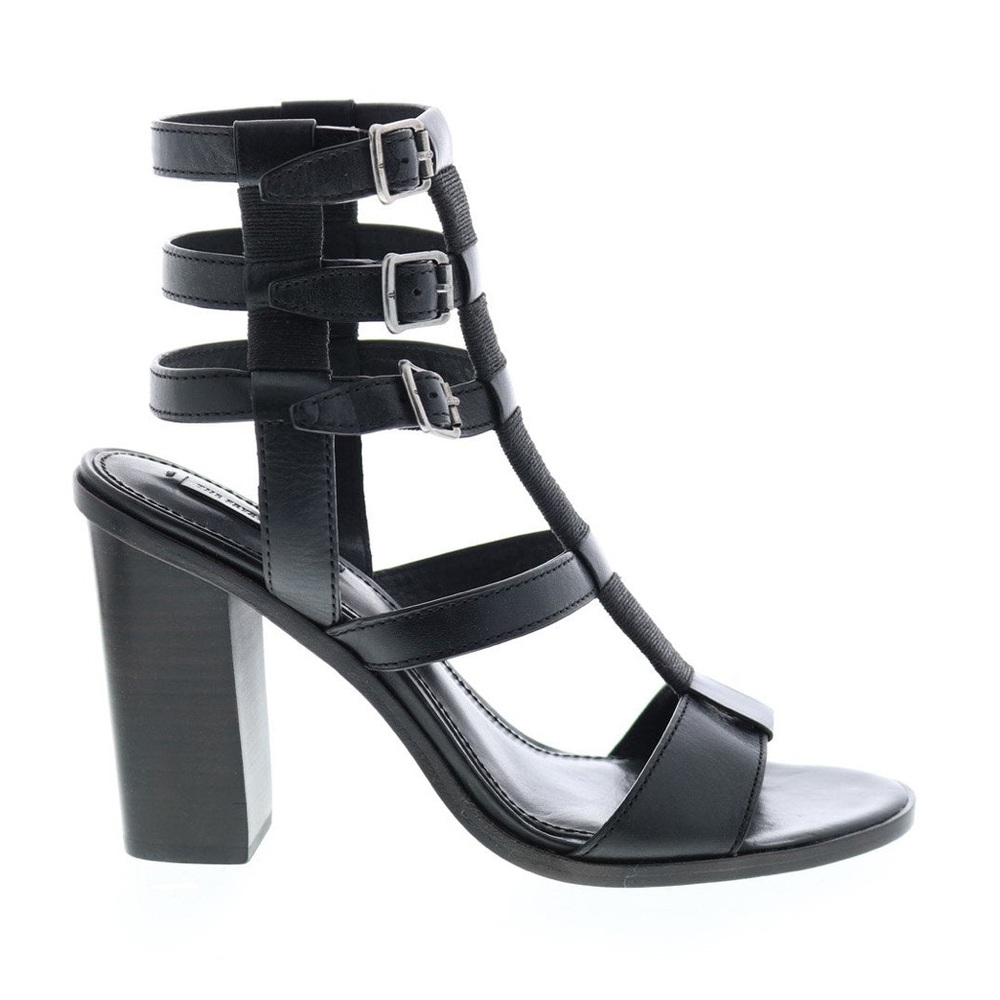 FRYE Suzie Gladiator Womens 6 Black Leather Strap Heels Shoes